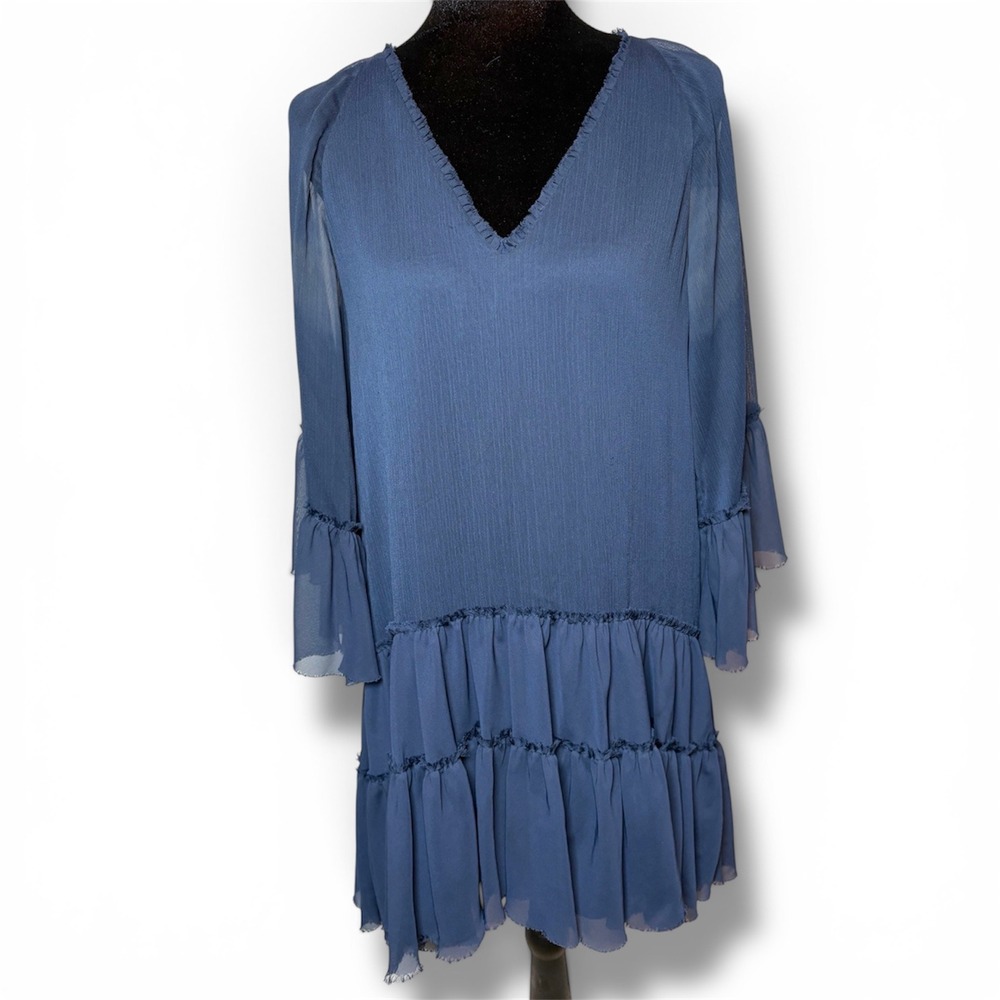 Alice + Olivia Zoey Mini Dress Women S Navy Tiered Bell Sleeve Romantic Boho